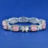 Prezioso braccialetto con diamanti rosa 100% veri braccialetti da sposa in argento sterling 925 per le donne regalo di gioielli per feste di fidanzamento