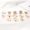 S3607 Retro Baroque Embedded Relief Knuckle Ring Set For Women Jelly Color Stacking Rings Midi Rings Sets 12pcs/set