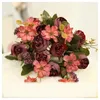 Decoratieve bloemen Bruiloftsdecoratie Kunstrozen Kleine madeliefjes Zijde Nep Groene Plant Hal Decoratie Simulatie Bloem Wijn Rood Roze Roos