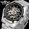 Montres-bracelets Argent Gear Openwork Steampunk Racing Sport Militaire Design Mens Automatique Auto-vent Mécanique Squelette Montre