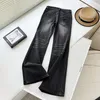 Jeans pour femmes Femmes Mode Pantalon évasé brodé Vintage Bouton Fermeture à glissière Poche Tout-match Casual Chic Femme Denim Mujer