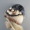 Beanieskull Caps 2023 Winter Hat Women Rex Rabbit Fur Warm編み手縫う花柄のエレガントなスタイリッシュな女性コールドファーリーキャップナチュラル231206