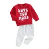 Clothing Sets Toddler Baby Boy Girl Valentines Day Outfit Love You More Long Sleeve Sweatshirt Elastic Pants Set Infant Clothes