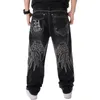 Jeans da uomo Street Dance Gambe larghe Jeans larghi Uomo Moda Ricamo Nero Bordo largo Pantaloni denim Maschio Rap Hip Hop Jeans Taglie forti 30-46 231121