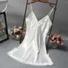 Women's Sleepwear Summer Nightdress V Neck Solid Color Satin Nightgown Sexy Women Nightshirt Lace Bath Gown Casual Home Night Dress