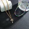 Pendant Necklaces 2Pcs/Set Crystal Coconut Tree Necklace Set For Men Women Fashion Boho Simple Colorful Beaded Chain Y2K Jewelry