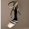 Höga hälsandaler Kvinnor S Silk Square Ankle Strap Summer Shoes Track Mujer F Shoe