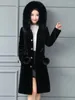 Women's Fur 2023 Winter Long Faux Coat Medium Length Style With Cotton Thickening Slim Hooded Fashion Luxury Women