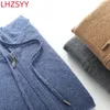 Maglioni da uomo LHZSYY Cardigan con cappuccio in puro cashmere Giacca con cerniera di fascia alta Felpa con cappuccio in maglia Cappotto a maniche lunghe per giovani 23 Camicia base allentata autunnale 231120