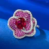 Cluster Rings Springlady 925 Sterling Silver Star Flower Ruby High Carbon Diamond Gemstone Wedding Jewelry Sparkling Ring for Women Gifts