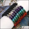 Beaded Strands Handmade 8Mm 7 Chakras Natural Lava Stone Beads Bracelet For Men Buddha Head Tree Of Life Owl Elephant Charm Fashion Otn4I