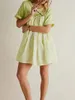 Robes décontractées Mini robe d'été pour femmes à manches courtes couleur unie garniture à volants a-ligne bouffante