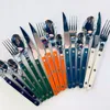 Dinnerware Sets Dinner Knife Steak Fork Spoon Stainless Steel Flatware Set Colorful Pattern Handle Tools El Party Dessert Small Scoop