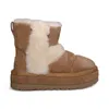 Tazzlita Chillapeak Stivali Classici da Donna Tazz Pantofole con Plateau Pelliccia Scamosciata Scivolo Fondo Spesso Mini Puff Furry Snow Boot Australia Stivaletto alla Caviglia in Castagna