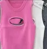 Camiseta recortada de lujo para mujer, camiseta sexy con diseño de pecho hueco, tanques de punto sin mangas INS, camisetas sin mangas de punto a la moda, chaleco Yong Lady Girl