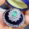 Anéis de Cluster Natural Real Verde Esmeralda Anel Flor Estilo Luxo 5 7mm 0.95ct Gemstone 925 Sterling Silver Fine Jewelry J238190