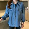 Blouses pour femmes printemps automne femmes manches longues col rabattu femme chemisier simple boutonnage ample longue chemise en jean hauts décontractés