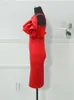 Casual Dresses Big Size Women Red Bodycon Ruffles Stylish Party Event Midi Dress Elegant Slim African Date Out Celebrate Occasion RobeCasual