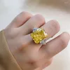 Cluster Rings Luxury 13 16 Yellow Square Zircon Stone Bridal Wedding Finger Ring Women Pure 925 Sterling Silver Engagement Jewelry