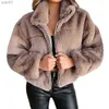 Женская меховая куртка из искусственного меха S-5XL, черная меховая куртка Flurry, новая осенне-зимняя теплая верхняя одежда, топ на молнии, укороченная меховая куртка, винтажные женские короткие пальто из искусственного мехаL231121
