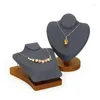 Jewelry Pouches Necklace Display Stand Vertical Solid Wood Microfiber Portrait Window Pendant Neck Disp