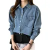 Blouses pour femmes printemps automne femmes manches longues col rabattu femme chemisier simple boutonnage ample longue chemise en jean hauts décontractés