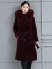Kvinnors päls 2023 vinterlånga faux kappa medellängd stil med bomull förtjockar smala huva mode lyxiga kvinnor