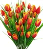 Декоративные цветы, 8 пучков искусственных тюльпанов, устойчивые к ультрафиолетовому излучению, искусственная зелень, кустарники, растения для дома, сада, крыльца, окна, декор фермерского дома