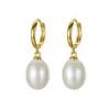 Brincos de argola Lii Ji Real Pearl Hoops Menor 925 Prata Esterlina Cor Dourada Mulheres Joias de Casamento Presente