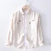 Men's Casual Shirts Cotton And Linen Shirt Youth Embroidery Fashion Breathable Literary Men
