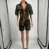 Summer Shorts Women Camouflage Jumpsuits Designer Onesies Fashion Cardigan Casual Rompers Waist Wrapped Zipper Bodysuit