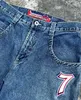 Dżinsy męskie dżinsy dżinsy jnco dżinsy męskie harajuku hip hop Lucky 7 graficzna haft retro niebieskie worki dżinsy dżinsy spodnie nowe goty