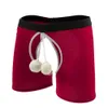 Underpants Men Fluffy Ball Decor Boxer Shorts Velvet Crotchless Underwear Elastic Waistband Panties Birthday Gifts Red Lingerie 230420