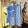 Women's Blouses OCEANLOVE Solid Spring Autumn Shirts&blouses 3D Flowers Vintage Korean Fashion Women Tops Elegant Sweet Party Blusas Mujer