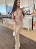 Повседневные платья avrilyaan белые вязание без спины летние дрес 2023 Bodycon Maxi Long Sexy Dress Элегантное пляж Vestidos 230421