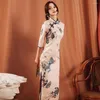 Etnik Giyim Kadın Ao Dai Vietnam İnce Qipao Vintage Çin tarzı kıyafetler Cheongsam Kulübü Seksi Bodycon Kore Harajuku Baskı Elbise