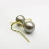 Dangle Earrings 925 Silver Round Natural Color Real Tahitian Cultured Pearl Drop 10mm