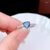 Pierścienie klastra KJjeaxcmy Fine Biżuteria 925 Srebrny Srebrny Inkrustowany Naturalny Londyn Blue Topaz Women Proste piękne serce do regulowanego klejnotu pierścień klejnot