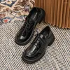 Dress Shoes 2023 Women's Loafers Black Lace-up Round Head High Heel Thick Base Design Leather Stylish Party And Work