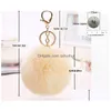 Autosleutel Mooie 8 cm konijnenbont bal pluche ketting rond pluizig speelgoed sleutelhanger harige ring tas hanger C041 Drop Delivery Mobiles Motorcycl Dhgnr