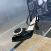 Sandálias 2023 primavera verão mulheres apontou toe sapatos fivela cinta de couro genuíno moda salto alto flor mulher