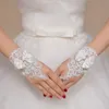 Etiqueta de luva de casamento branca, luva curta, nó com laço de diamante, dedo aberto, acessórios de vestido de casamento sem dedos