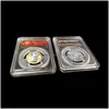 Caixas de armazenamento Bins Suporte de moeda quadrada de plástico com rótulo Capses da grade Recipiente transparente Gaine Small Round Collection LX5224 DRO DHNZH