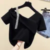 Women's T-Shirt Ladies Harajuku One Shoulder Short Sleeve T-shirt Summer Chic Fashion Clothes Black Sexy Diamond t shirt 230421