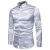 Camisas casuales para hombres # 4713 Primavera Satén Hombres Manga larga Color sólido Oficina Camisa de vestir para hombres Cuello vuelto Ajuste regular Hombre brillante