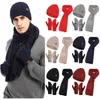 Scarves Knitted Wool Hat Scarf Gloves Set 3pcs Men And Women Knitting Beanie Sets Winter Solid Color Shawl