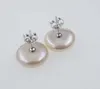 Dangle Earrings Freshwater Pearl White Pink Purple 13-14mm Coin Hook Wholesale Beads Zircon