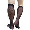 Men's Socks Knee High Black Mens Formal Dress Suit Sexy Lingerie Stocking See Through Floral Plaid Business Long Tube