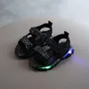 Sandals Pink Toddler Sandals Girl with LED Breathable Summer Light Up Children Sandals Glowing Up Black White Boys Shoes E02185 230421