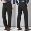 Pantaloni da uomo invernali per tenere al caldo pantaloni non stirati da uomo in pile nero slim fit dritti da lavoro formali